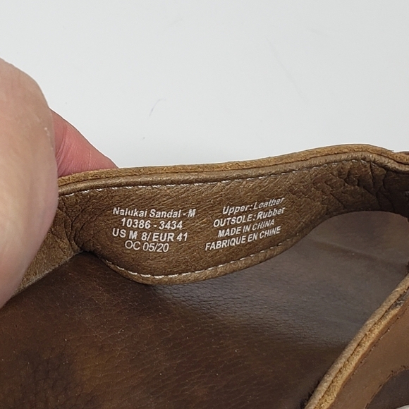 Olukai Sandals Men’s 8 Nalukai Brown Tan Leather Flip Flops - Picture 8 of 9